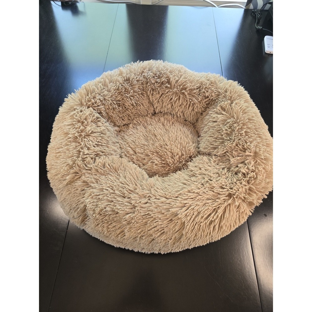 Calming Pet Dog Cat 23"‎ Round Fluffy Plush Faux Fur Sleep Washable Donut Bed